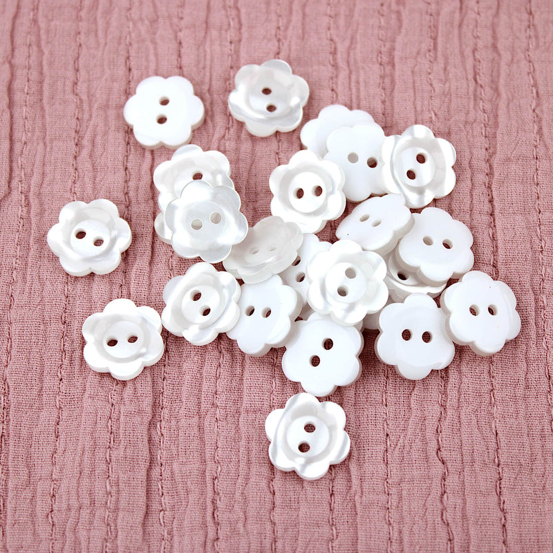 Elsie 2 hole Sew On Dressmaking Flower White Button White