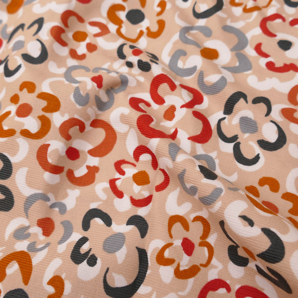 soft babycord floral print corduroy fabric Sand