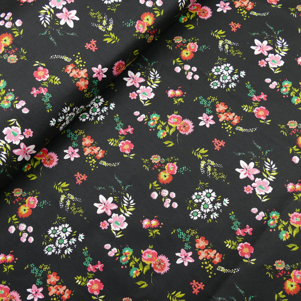 soft lightweight pure cotton poplin dressmaking fabric Black