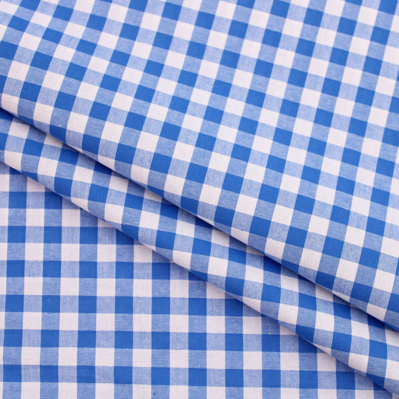 soft lightweight checked gingham pattern cotton fabric Blue