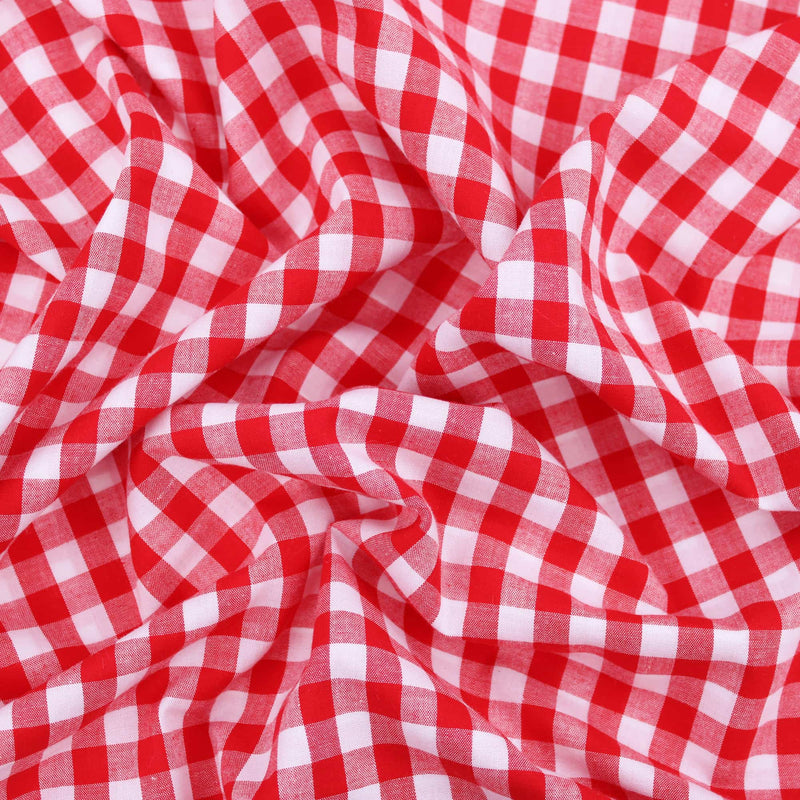 soft lightweight checked gingham pattern cotton fabric Red