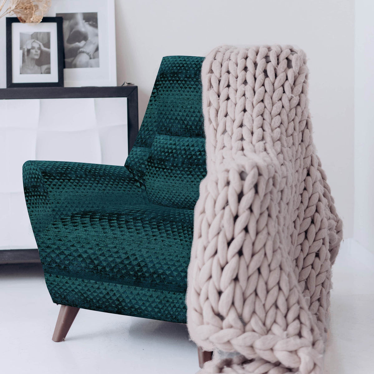 textured chenille upholstery fabric in teal colour Teal