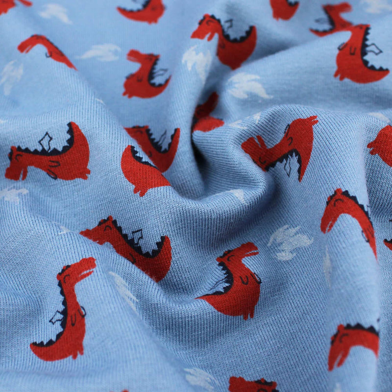soft 4 way stretch soft knitted cotton jersey kids fabric Red Dragon