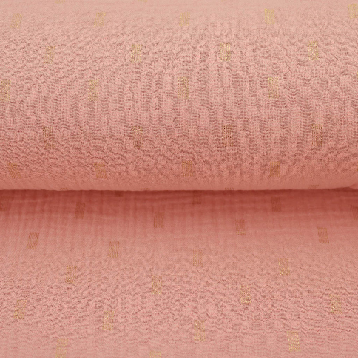Gold Foil Rectangles on Double Gauze Print Dressmaking Fabric Material Kids OEKO TEX Women Woven Quilting Pure Print Soft Muslin Childrenswear Summer lightweight Chesscloth Peach