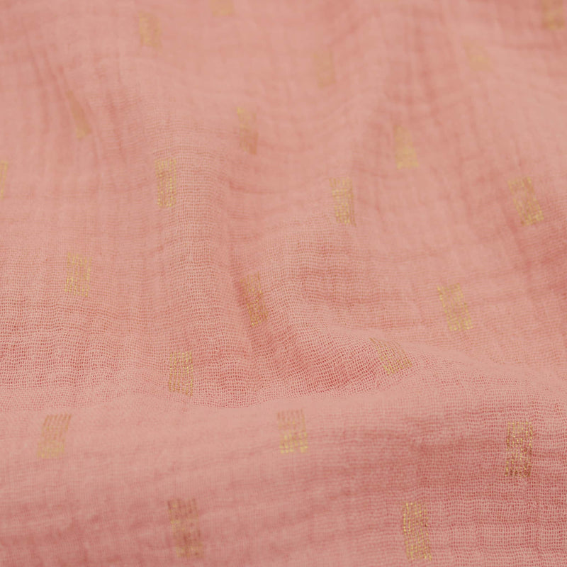 Gold Foil Rectangles on Double Gauze Print Dressmaking Fabric Material Kids OEKO TEX Women Woven Quilting Pure Print Soft Muslin Childrenswear Summer lightweight Chesscloth Peach