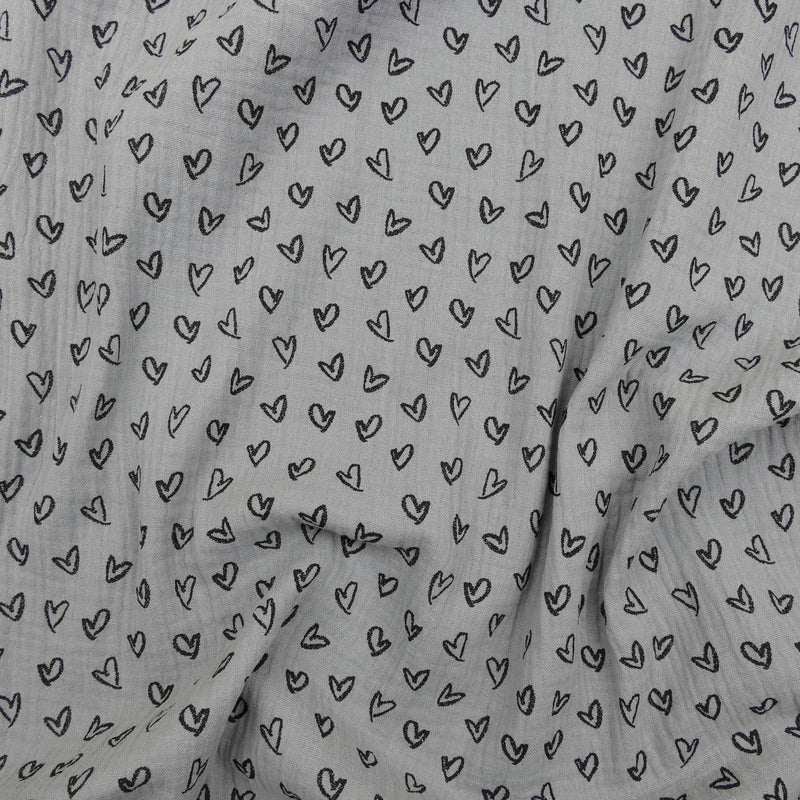 soft muslin pure cotton double gauze dressmaking fabric Heart Grey