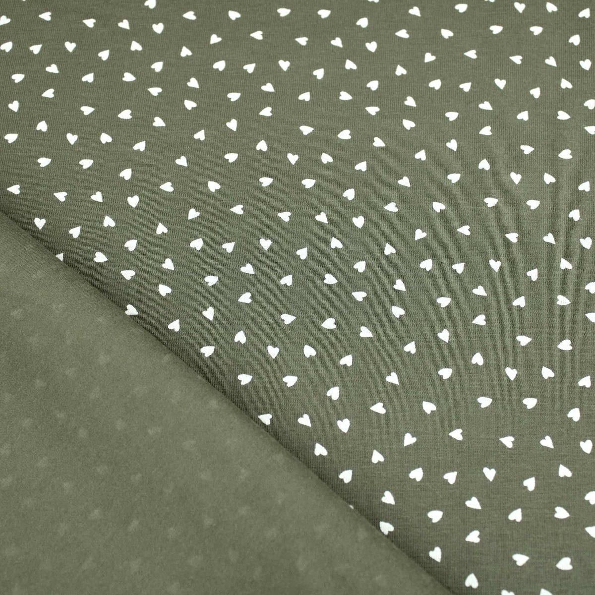 Hearts Cotton Jersey Khaki Pattern Dressmaking Women Kids Stretch Fabric OEKO-TEX Soft Knit Neutral Girl Khaki