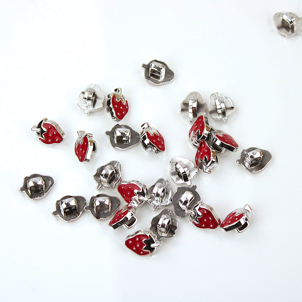 Isla Shank Sew On Silver Strawberry Button Red