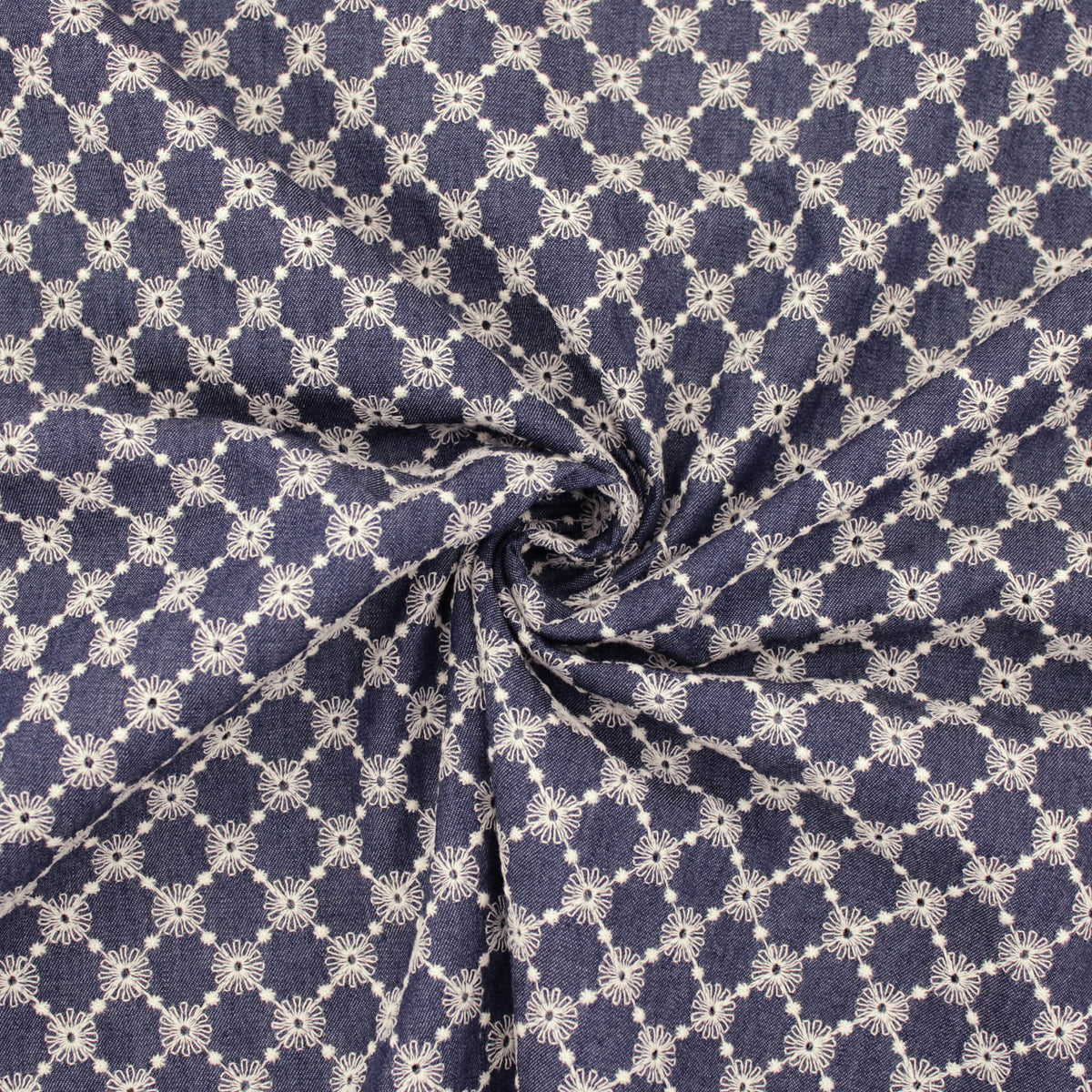 Jeans Cotton Denim Chambray Embroidery Dressmaking childrenswear Skirts Women Dressmaking Fabric Material Strong Indigo Colour Non stretch broderie anglaise  Indigo Emily