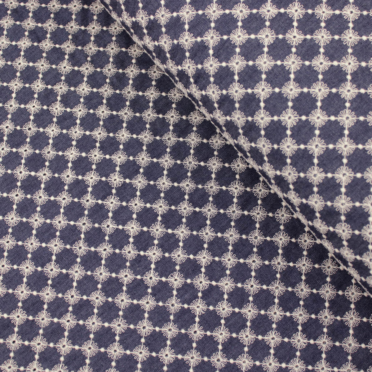 Jeans Cotton Denim Chambray Embroidery Dressmaking childrenswear Skirts Women Dressmaking Fabric Material Strong Indigo Colour Non stretch broderie anglaise  Indigo Emily