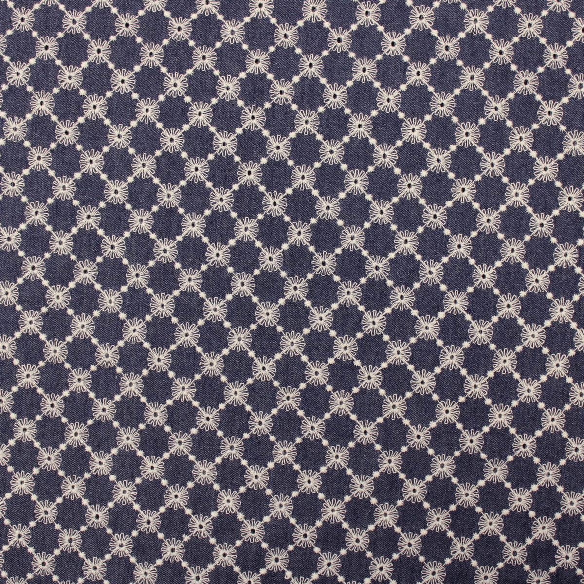 Jeans Cotton Denim Chambray Embroidery Dressmaking childrenswear Skirts Women Dressmaking Fabric Material Strong Indigo Colour Non stretch broderie anglaise  Indigo Emily