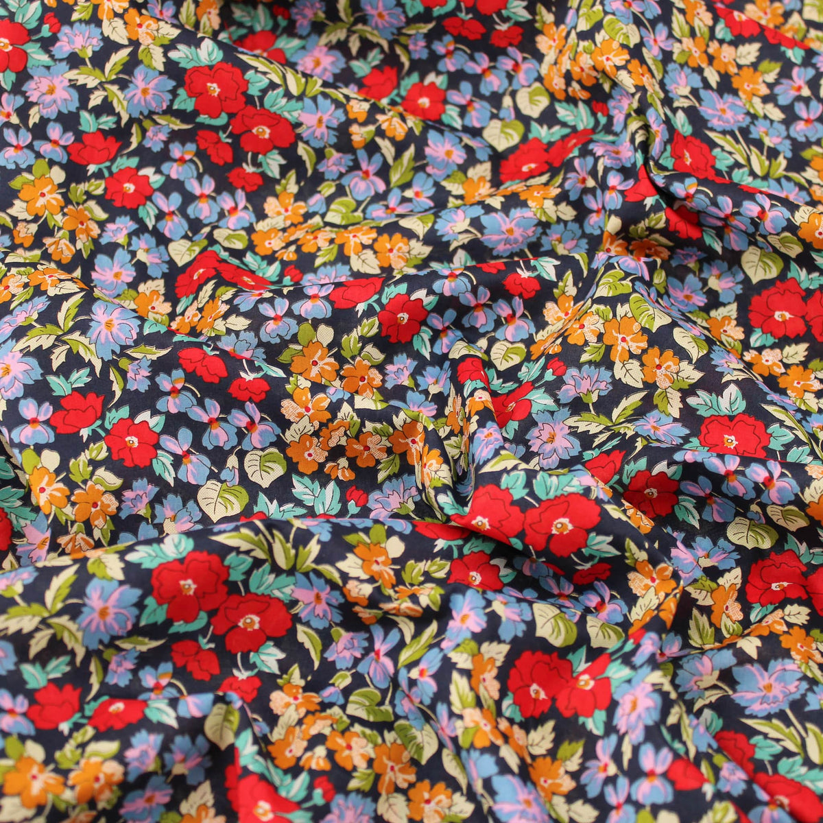 Kingfisher Eden Garden Flowers Cotton Lawn - Navy