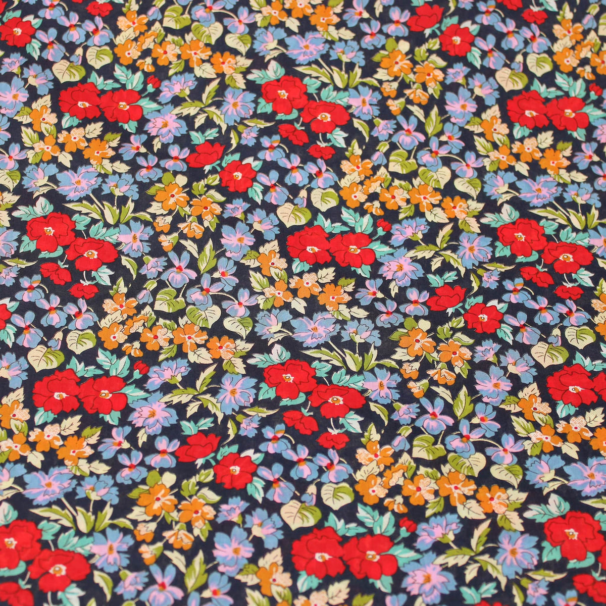 Kingfisher Eden Garden Flowers Cotton Lawn - Navy
