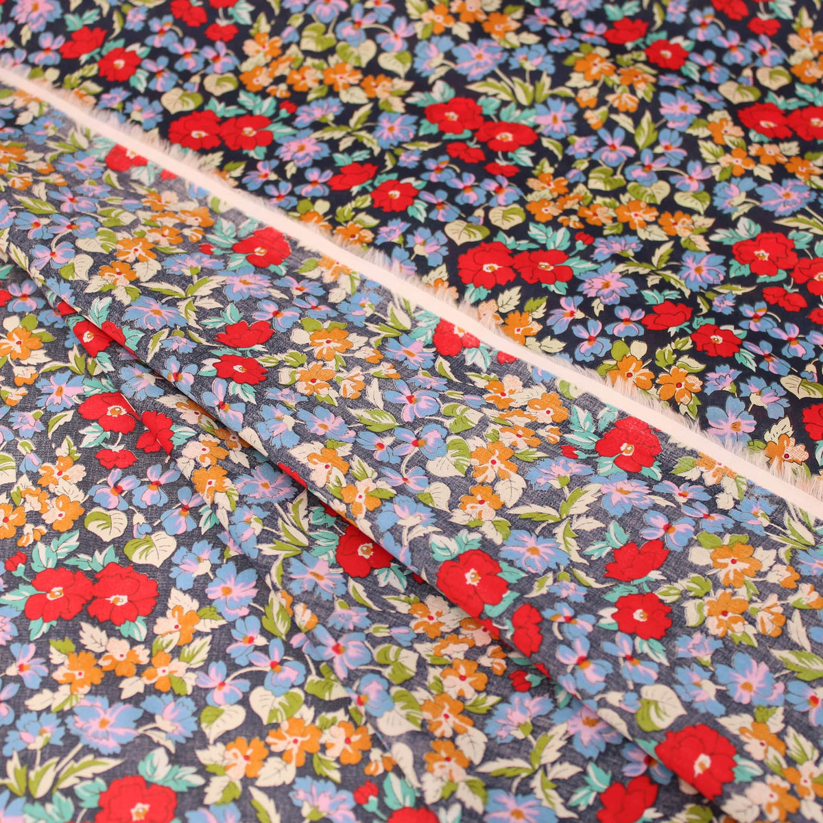 Kingfisher Eden Garden Flowers Cotton Lawn - Navy