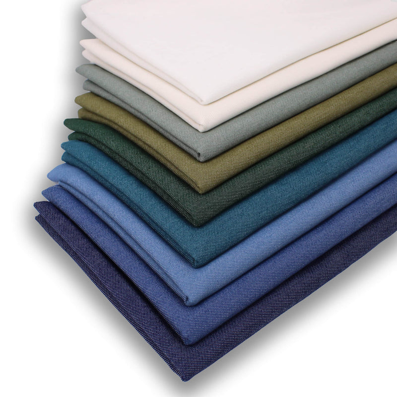 Light 65% cotton denim dressmaking fabric in 17 colours Denim Blue