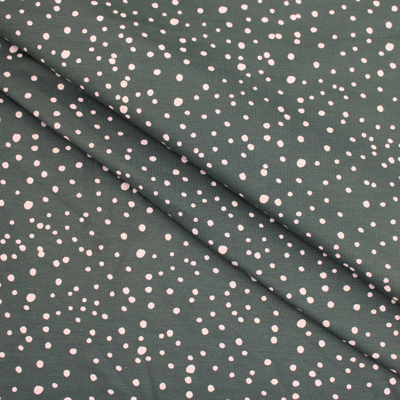 Little Dots and Spots Cotton Jersey Fabric OEKO-TEX pattern kids stretch dressmaking material Dusty Green