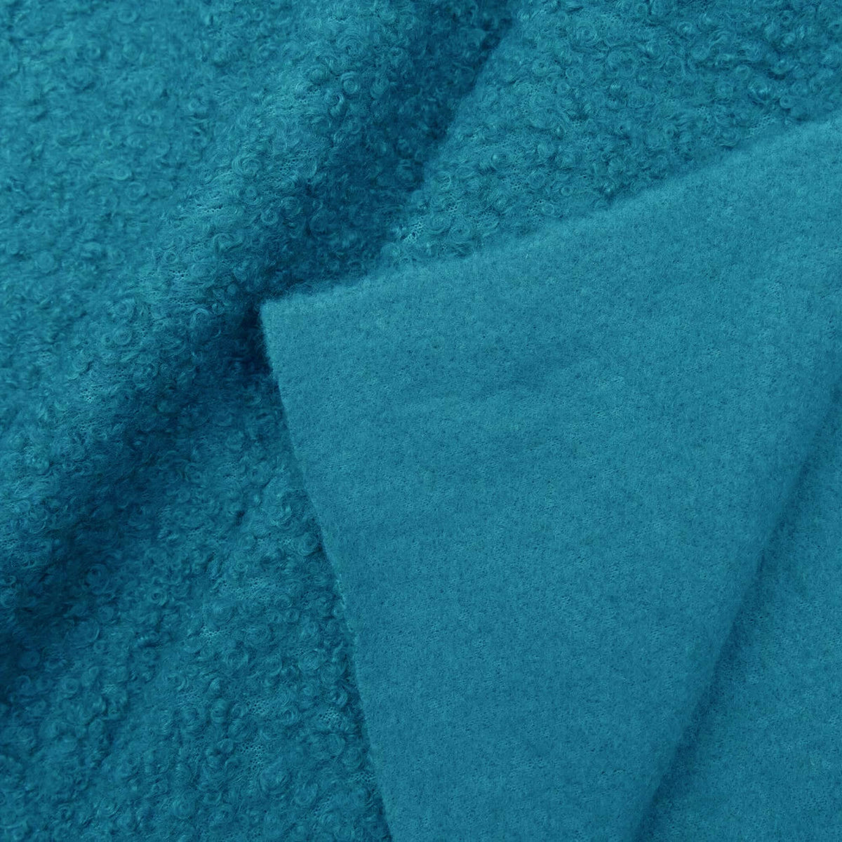 soft sheep wool look boucle furnishing dressmaking fabric Teal