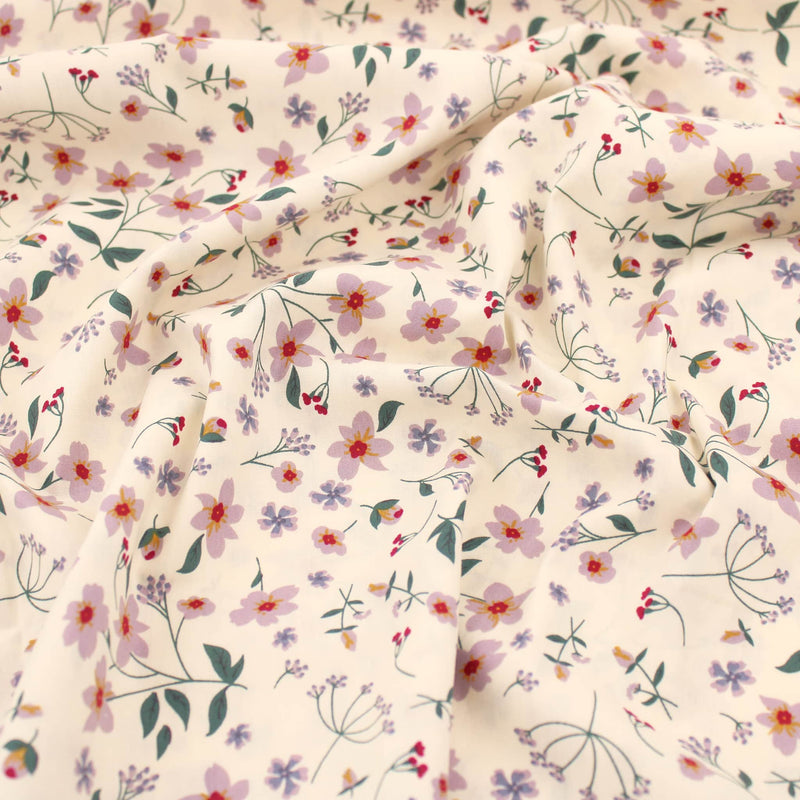 Branches of Flowers Bloom Cotton Poplin Print Dressmaking Fabric Material Kids OEKO TEX Women Woven Quilting Pure Print Soft Floral Natural