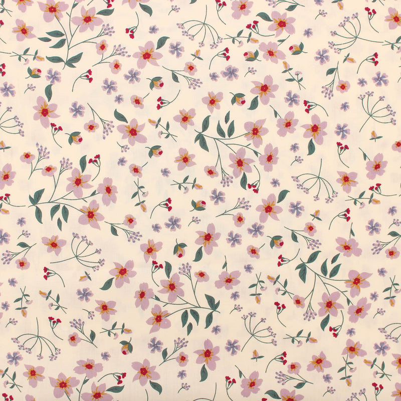 Branches of Flowers Bloom Cotton Poplin Print Dressmaking Fabric Material Kids OEKO TEX Women Woven Quilting Pure Print Soft Floral Natural