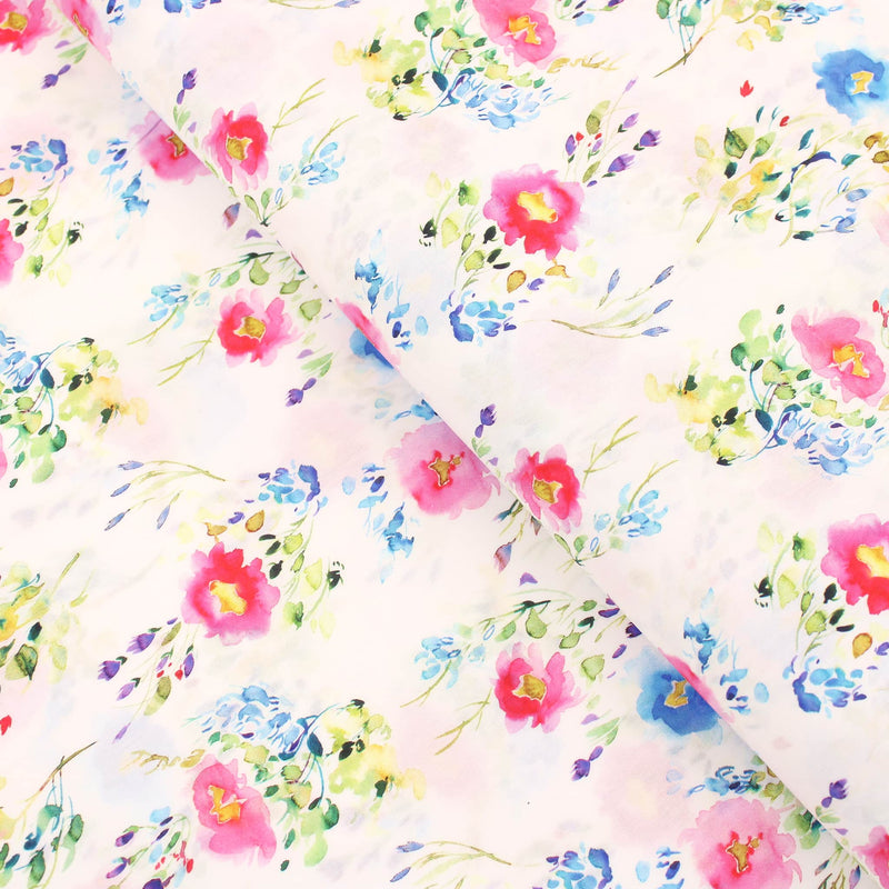 Meadow Watercolour Flowers Cotton Poplin Floral Pattern Dressmaking Fabric Quilting Material Woven Print Soft Summer Spring Watercolour