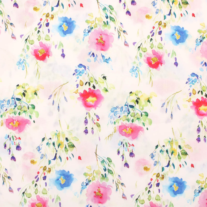 Meadow Watercolour Flowers Cotton Poplin Floral Pattern Dressmaking Fabric Quilting Material Woven Print Soft Summer Spring Watercolour