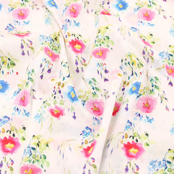 Meadow Watercolour Flowers Cotton Poplin Floral Pattern Dressmaking Fabric Quilting Material Woven Print Soft Summer Spring Watercolour