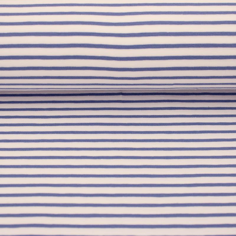 Medium Stripes OEKO-TEX Cotton Jersey Fabric Material Print knit stretch spandex lines dressmaking kids striped soft Jeans Blue