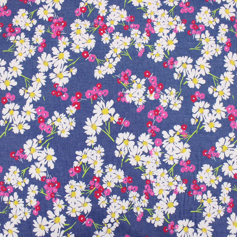 light printed floral denim chmbray dressmaking women kids fabric Pink