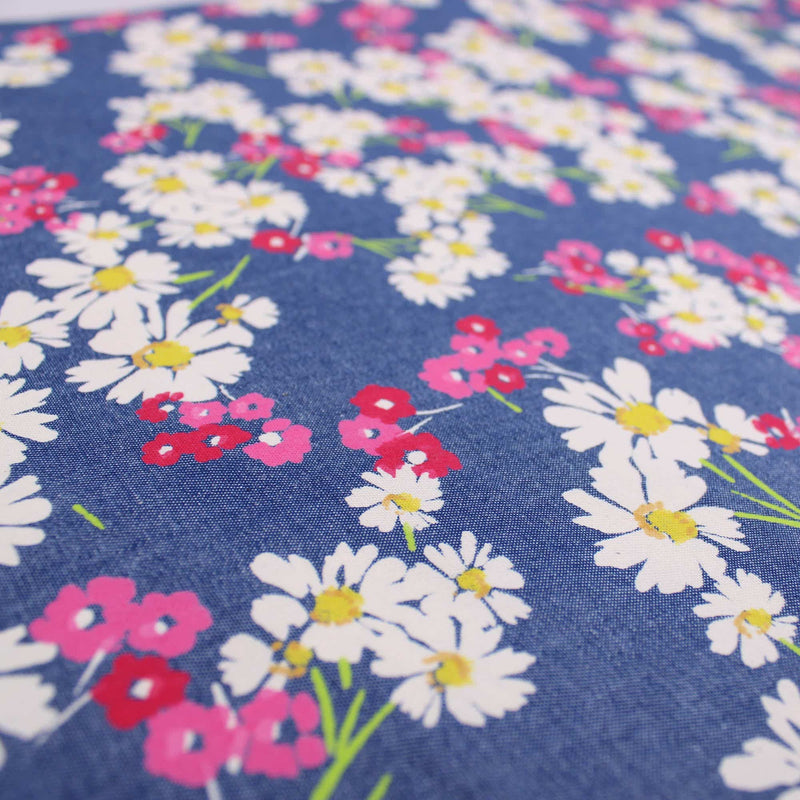 light printed floral denim chmbray dressmaking women kids fabric Pink