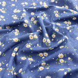 light printed floral denim chmbray dressmaking women kids fabric White