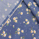 light printed floral denim chmbray dressmaking women kids fabric White