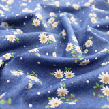 light printed floral denim chmbray dressmaking women kids fabric White