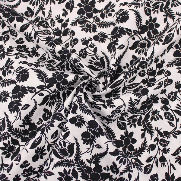 Monochrome Vintage Flowers on Cotton Poplin Print Dressmaking Fabric Material Kids OEKO TEX Women Woven Quilting Pure Print Soft Floral  White