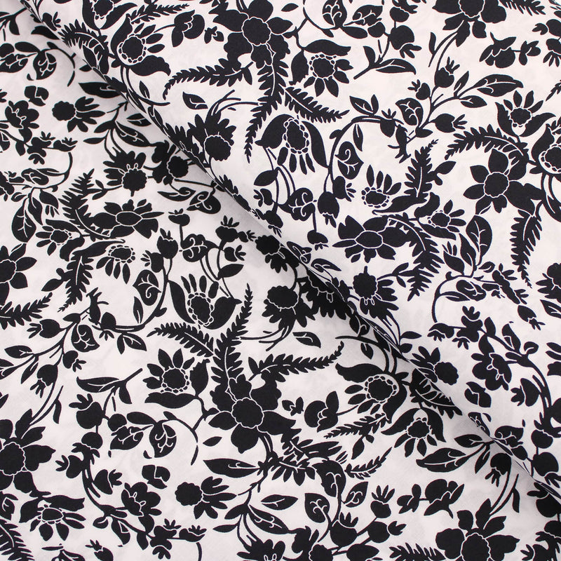 Monochrome Vintage Flowers on Cotton Poplin Print Dressmaking Fabric Material Kids OEKO TEX Women Woven Quilting Pure Print Soft Floral  White