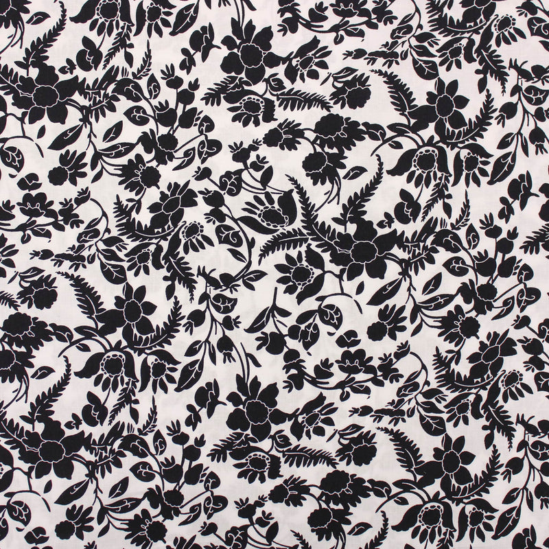 Monochrome Vintage Flowers on Cotton Poplin Print Dressmaking Fabric Material Kids OEKO TEX Women Woven Quilting Pure Print Soft Floral  White