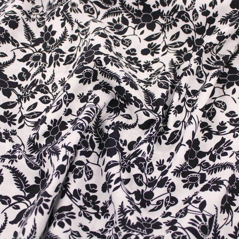 Monochrome Vintage Flowers on Cotton Poplin Print Dressmaking Fabric Material Kids OEKO TEX Women Woven Quilting Pure Print Soft Floral  White