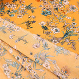 Mustard Teal Blooming Florals Viscose Rayon Print Pattern Dressmaking Flowers Fabric Soft Material Mustard