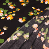Painted Floral Garden Viscose Challis Rayon Print Pattern Dressmaking Flowers Fabric Soft Material Black