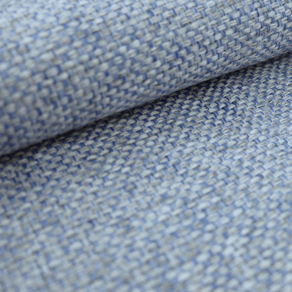 woollen linen look basketweave furnishing fabric Carolina Blue