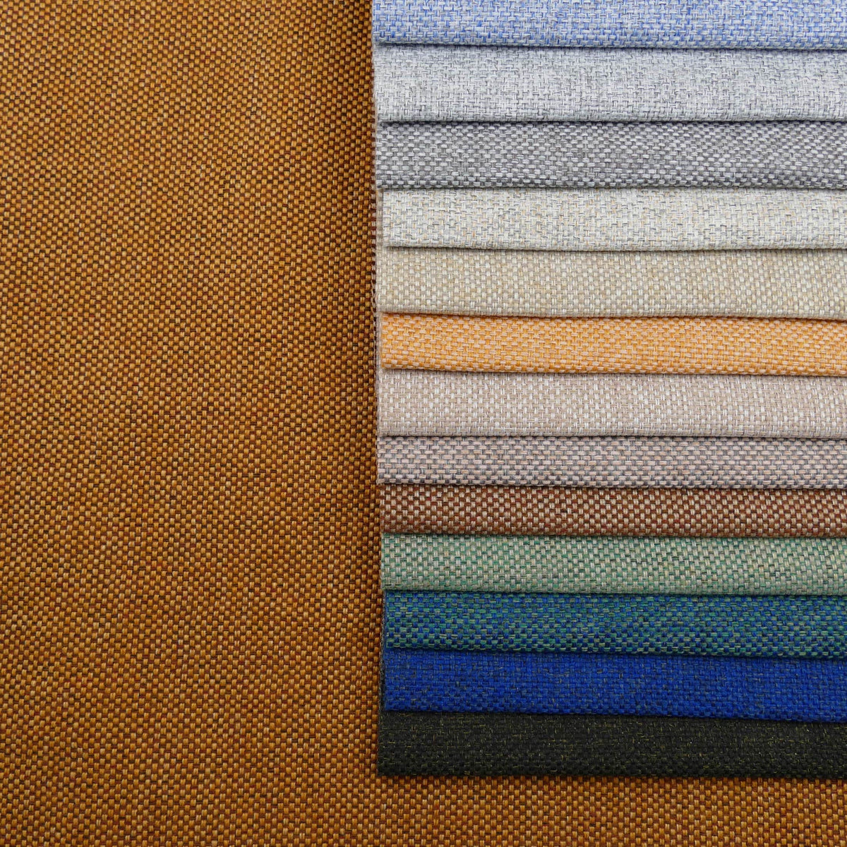 woollen linen look basketweave furnishing fabric Carolina Blue