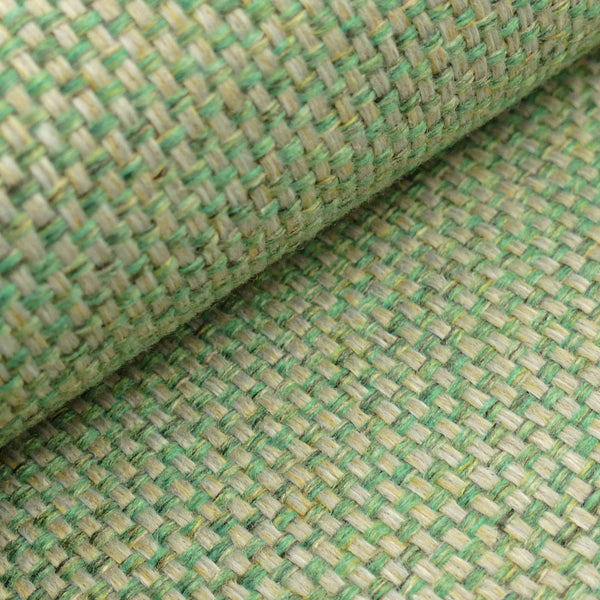 woollen linen look basketweave furnishing fabric Green Gold