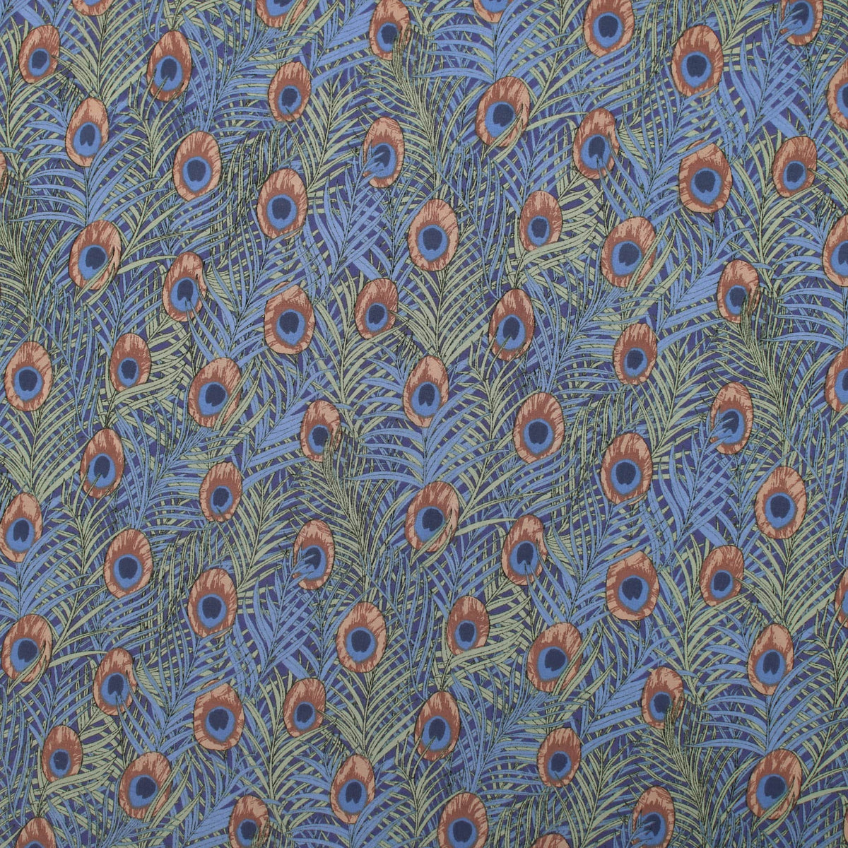 Peacock Feathers Pima Cotton Lawn pattern silky english quilting dressmaking soft woven drape lightweight silky fabric material woven pretty print Blue and Green