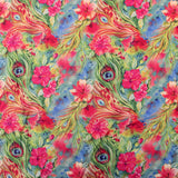 Peacock Feathers Viscose Challis Pattern Dressmaking Fabric Rayon Soft Silky Material Lawn Print Women Ladies Drape Bird birght colourful  Tropical