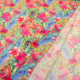 Peacock Feathers Viscose Challis Pattern Dressmaking Fabric Rayon Soft Silky Material Lawn Print Women Ladies Drape Bird birght colourful  Tropical