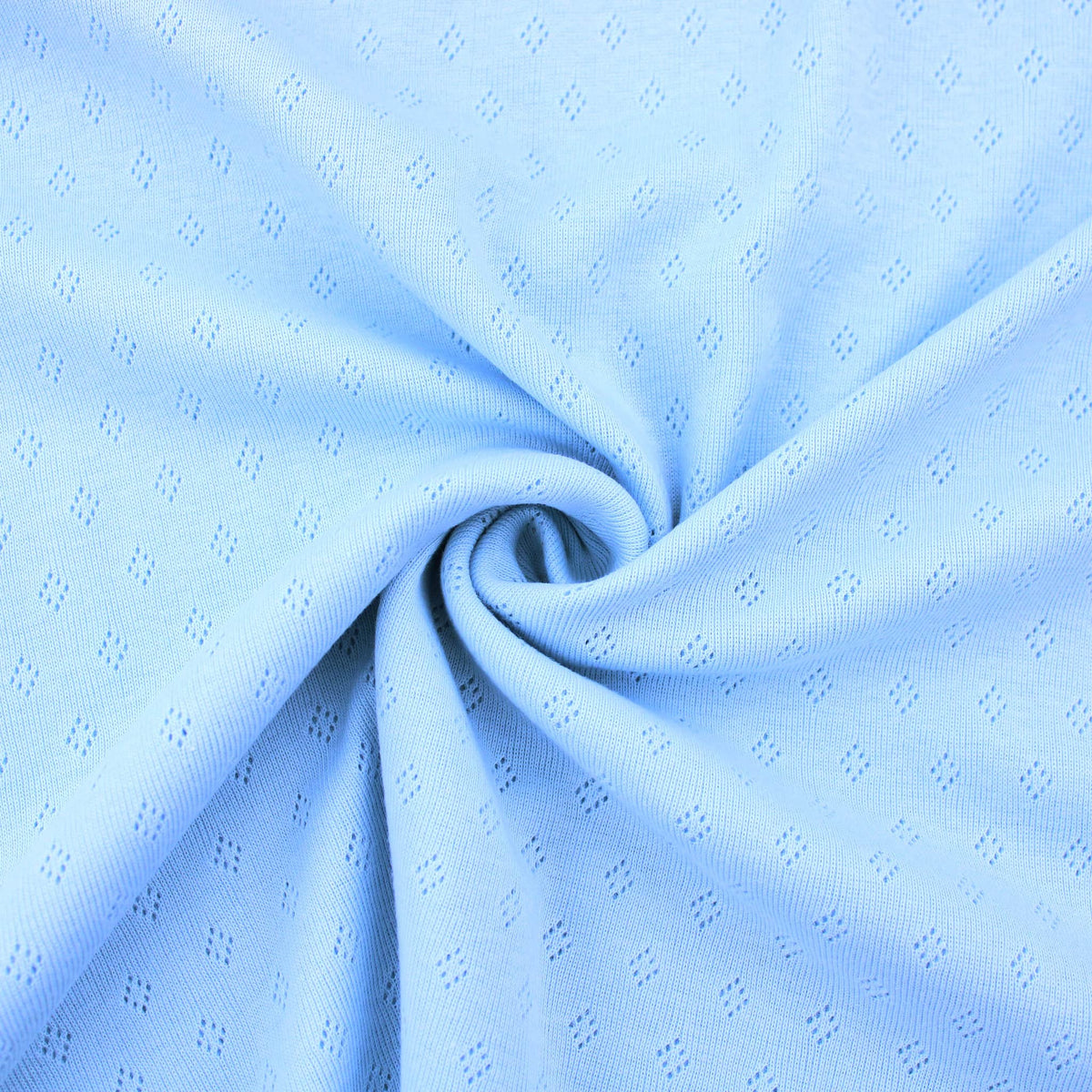 Pointelle Diamond Cotton Jersey Cardigan jumper lightweight cutout fabric material stretch oeko text openwork fine dressmaking blanket baby childrenswear women OEKO TEX Light Blue