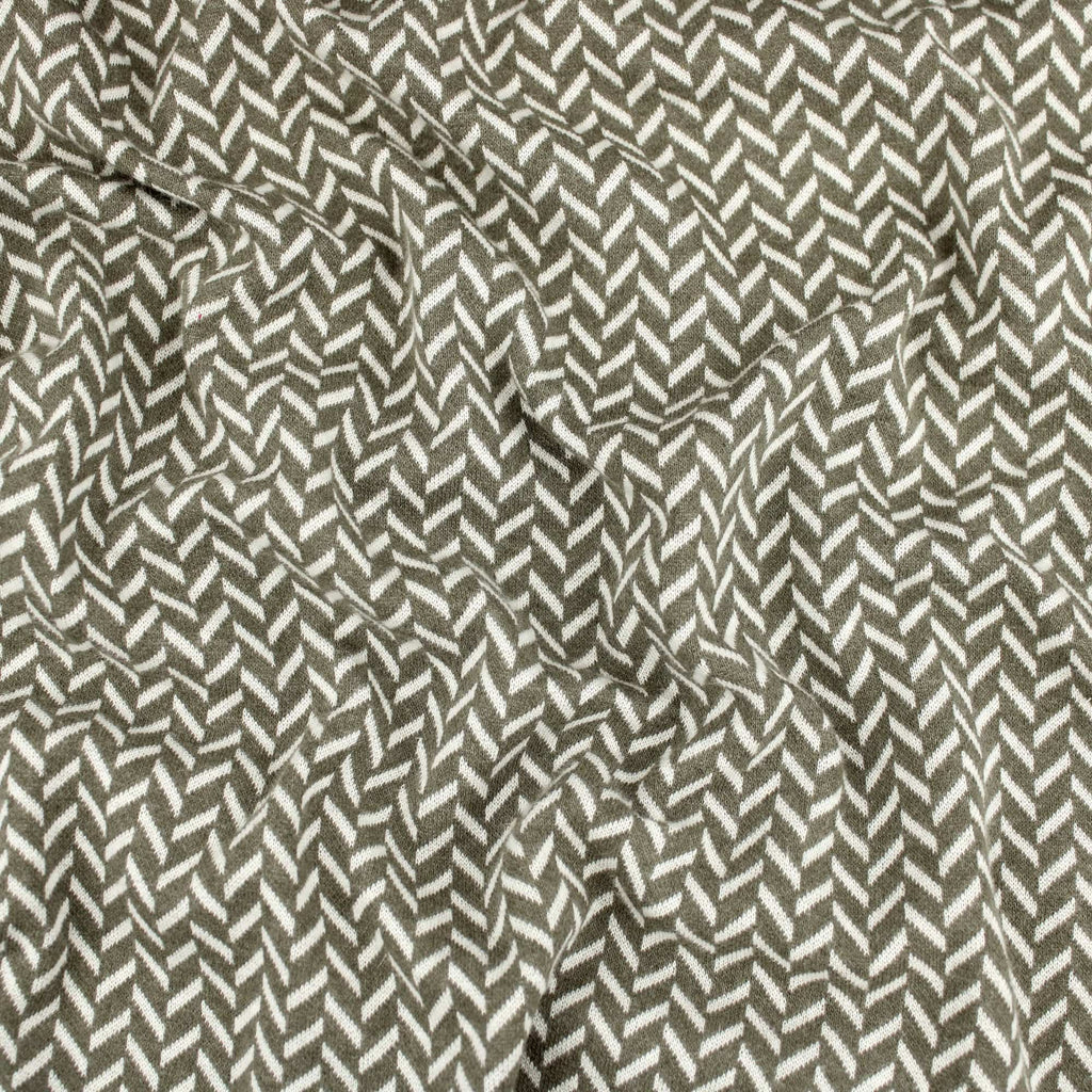 Recycled Herringbone Melange Knit Jacquard - Olive Green