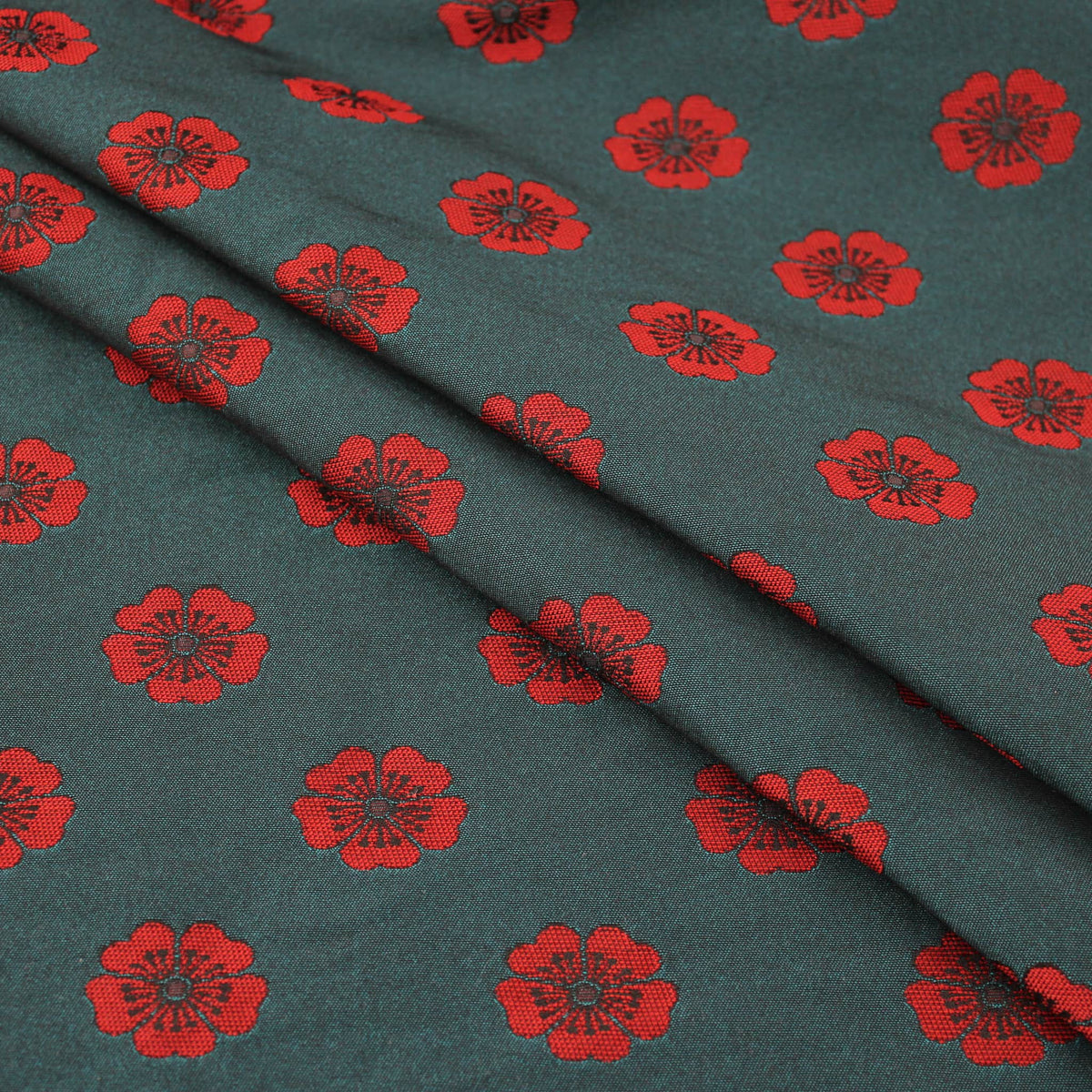 Red Poppy Poly-Viscose Jacquard Pattern Dress Jacket Skirt Women Fabric Material 2 tone Green