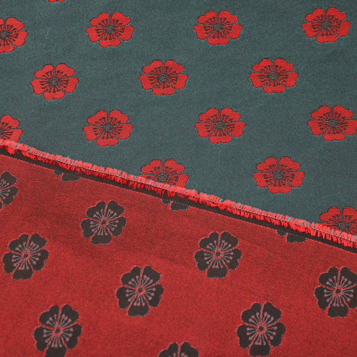 Red Poppy Poly-Viscose Jacquard Pattern Dress Jacket Skirt Women Fabric Material 2 tone Green