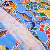 Retro 70s Viscose Jersey Paisley Flowers Pattern Dressmaking Fabric Knit Soft Women Rayon Lawn Spandex Floral Waves Swirl Paisley Zig Zag Stretch Blue