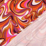 Retro 70s Viscose Jersey Curved Pattern Dressmaking Fabric Knit Soft Women Rayon Lawn Spandex Floral Waves Swirl Paisley Zig Zag Stretch Fuchsia